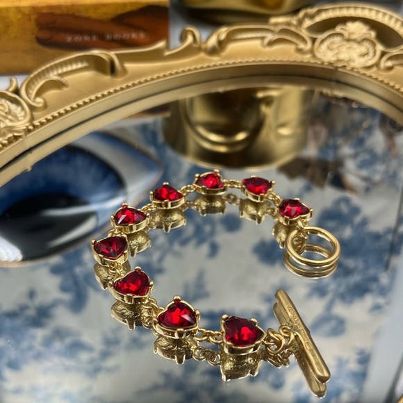 🆕 OSCAR DE LA RENTA 🧿 Red Crystal Embellished Heart Bracelet - Picture 8 of 12